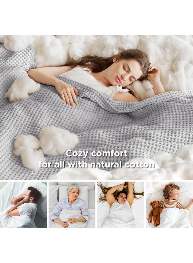 Bedsure Bedsure 100% Cotton Blanket Queen Size for Bed - Waffle Weave Blankets Queen Size, Soft Lightweight Thin Blankets for Summer, Grey, 90x90 inches  - Image 1