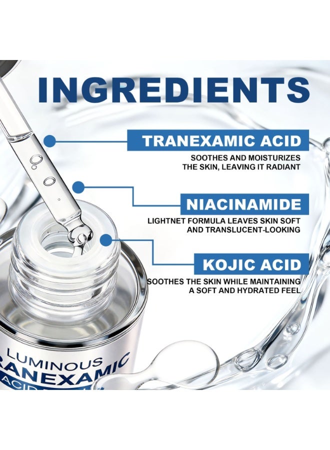 لومينوس سيروم ترانيكساميك أسيد المضيء مع النياسيناميد وحمض الكوجيك – مصحح البقع الداكنة وعلاج فرط التصبغ – سيروم تبييض وتوحيد لون البشرة – تركيبة مرطبة ومغذية بحمض الهيالورونيك – 30 مل - Image 2