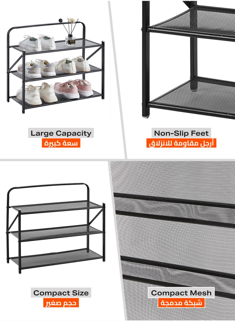 LAWAZIM - Folding Shoe Rack -3 Layers- Lightweight Iron Construction Tiered Organizer with Non-Slip Feet, Breathable Net, and Foldable Design - for Entryway, Closet, Bedroom, Garage, and Laundry Room - Image 1
