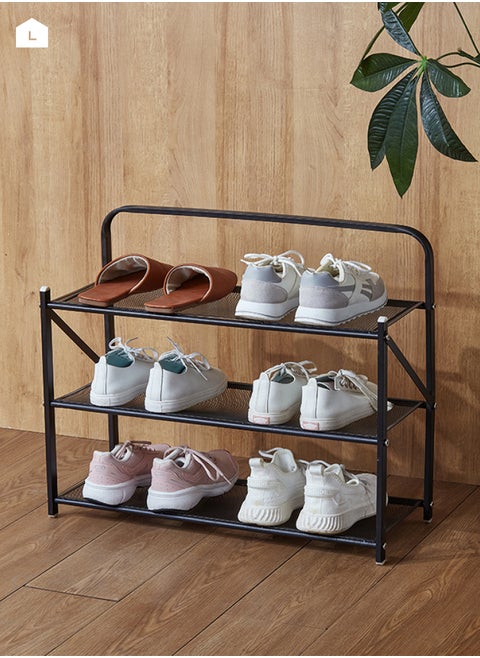Folding Shoe Rack -3 Layers- Lightweight Iron Construction Tiered Organizer with Non-Slip Feet, Breathable Net, and Foldable Design - for Entryway, Closet, Bedroom, Garage, and Laundry Room