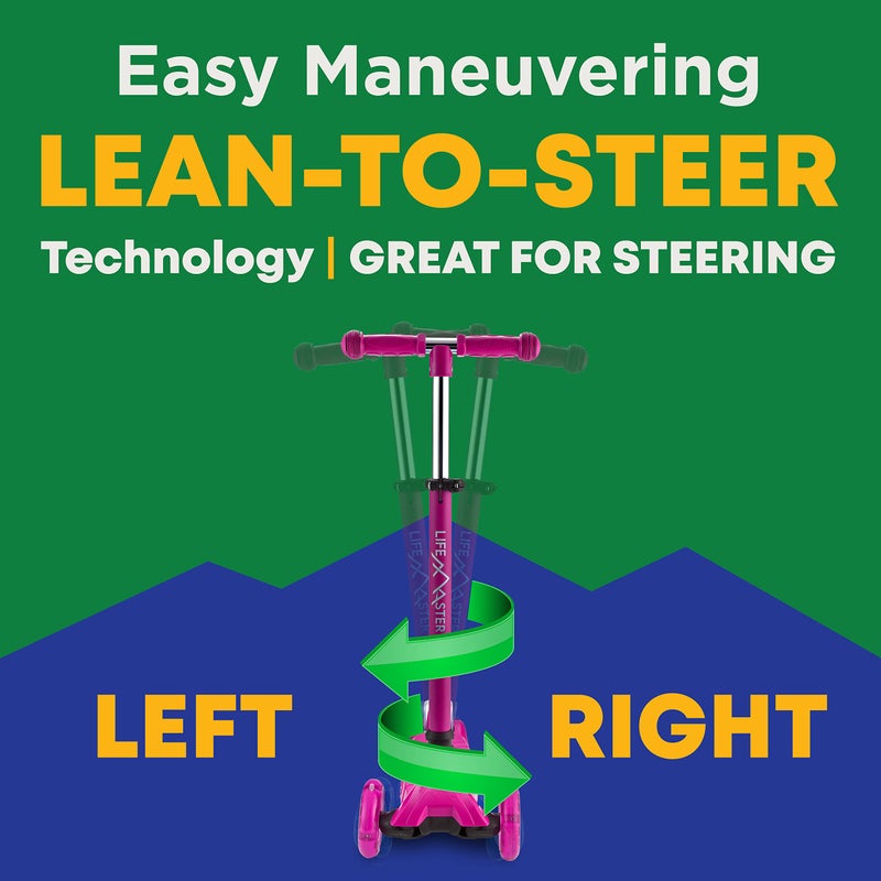 Lifemaster Kids Scooter – Children and Toddler 3 Wheel Kick Scooter – LED Wheel Lights Illuminate When Rolling– Adjustable Handlebar – Indoor and Outdoor Pink - Image 3