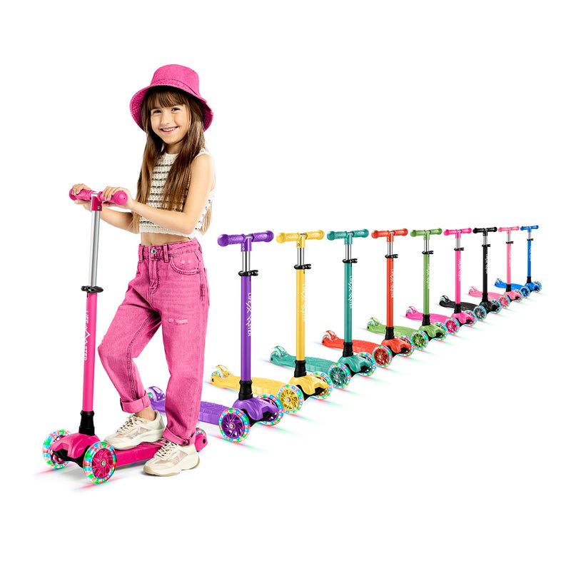 Lifemaster Kids Scooter – Children and Toddler 3 Wheel Kick Scooter – LED Wheel Lights Illuminate When Rolling– Adjustable Handlebar – Indoor and Outdoor Pink - Image 1