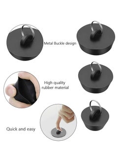 KASTWAVE 6 PCS Bathtub Plug Black Rubber Universal Bath Plugs with Hanging Ring, Kitchen Sink Plug  - Image 2