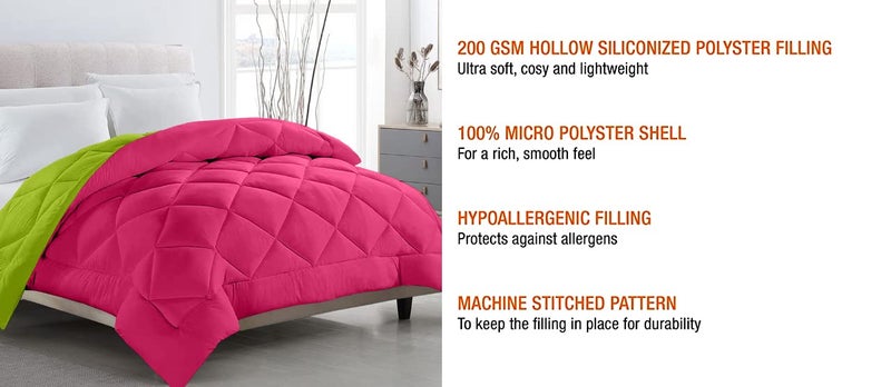 TUNDWAL'S TUNDWALS Microfiber Reversible Solid Extra Comfort Soft ComforterBlanket Double Bed 200 GSM Pink P Green 1 Piece - Image 3
