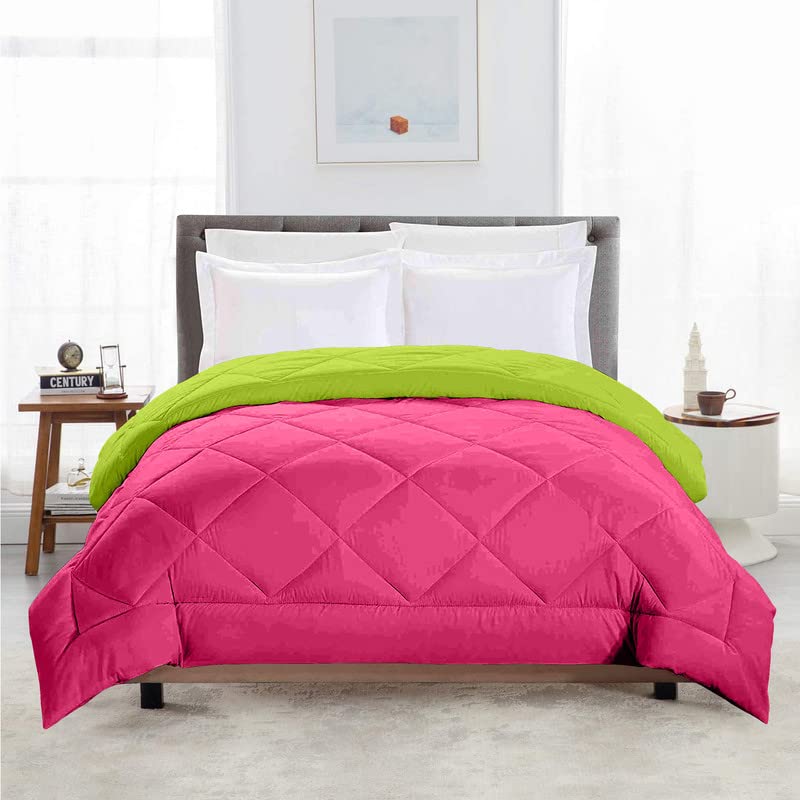 TUNDWAL'S TUNDWALS Microfiber Reversible Solid Extra Comfort Soft ComforterBlanket Double Bed 200 GSM Pink P Green 1 Piece - Image 2
