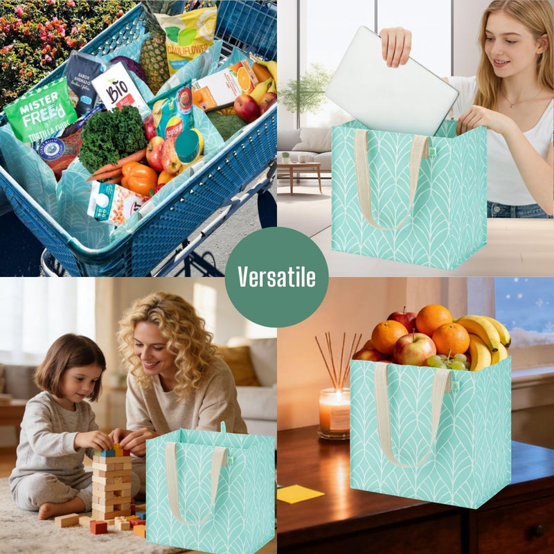 VENO 4 Pack Reusable Grocery Shopping Bags, Heavy-Duty Tote Bags with Handles, for Shopping Cart with Hard Bottom to Stand Upright, Foldable (Evergreen, 4 Pack) - Image 2