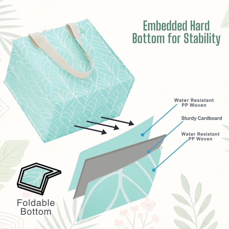 VENO 4 Pack Reusable Grocery Shopping Bags, Heavy-Duty Tote Bags with Handles, for Shopping Cart with Hard Bottom to Stand Upright, Foldable (Evergreen, 4 Pack) - Image 4