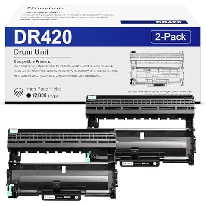 DR420 DRUM UNIT (NOT TONER) REPLACEMENT FOR BROTHER DR-420 DR 420 DRUM UNIT FOR HL-2270DW HL-2280DW HL-2230 HL-2240 MFC-7860DW MFC-7360N MFC-7240 DCP-7065D INTELLIFAX 2840 2940 PRINTER, 2 PACK - Image 1