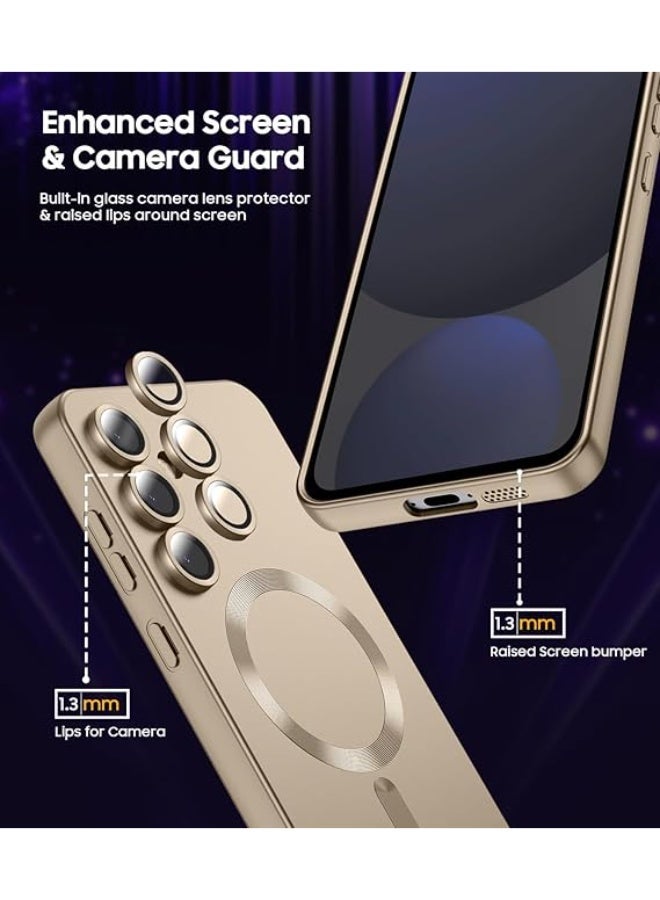 جراب مغناطيسي متوافق مع هاتف Samsung Galaxy S24 FE [متوافق مع MagSafe] [واقي عدسة الكاميرا المدمج] جراب هاتف رفيع ناعم من السيليكون المقاوم للصدمات لامع معدني (ذهبي) - Image 2