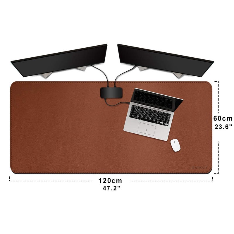 ZORESYN ZORESYN 3XL Large Mouse Pads (47.2" x 23.6") - PU Leather Extended Large Gaming Mousepad Desk Mat - Nonslip Base and Waterproof Desktop Keyboard Extended Mouse Mat (Light Brown, 3X-Large) - Image 2