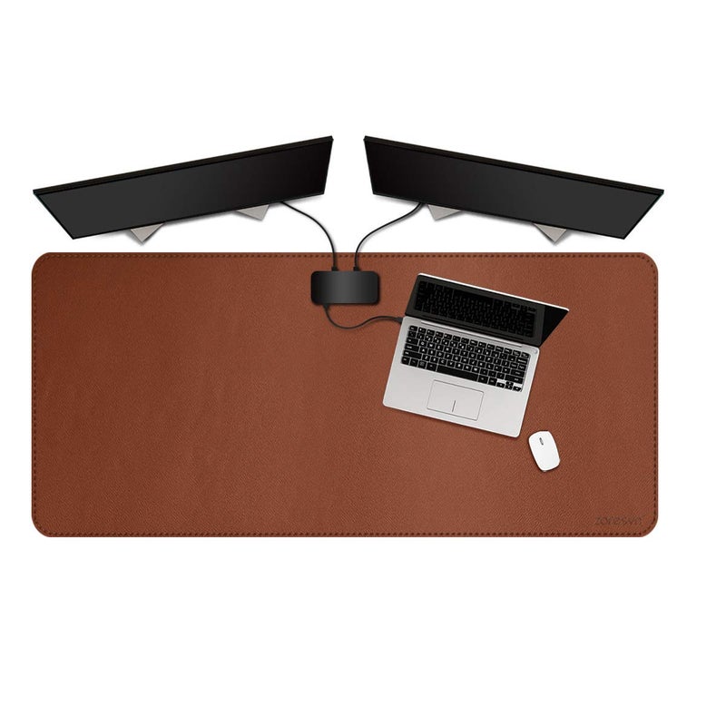 ZORESYN ZORESYN 3XL Large Mouse Pads (47.2" x 23.6") - PU Leather Extended Large Gaming Mousepad Desk Mat - Nonslip Base and Waterproof Desktop Keyboard Extended Mouse Mat (Light Brown, 3X-Large) - Image 1