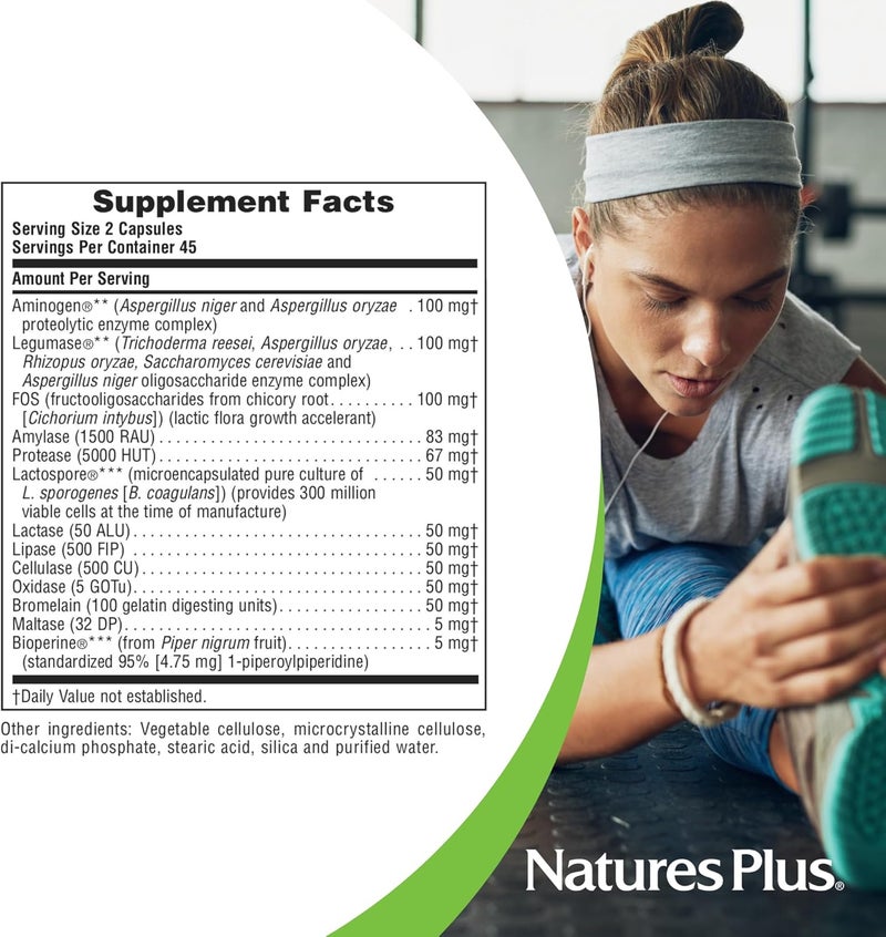 Natures Plus NaturesPlus ActiZyme Digestive Enzymes Supplement with Probiotics Bromelain Lactase Legumase Gluten Free Vegetarian 90 Capsules - Image 4