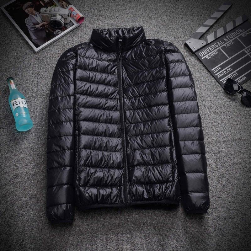 Generic Plus Size Lightweight Down Jacket Mens Winter Autumn Black (Stand Collar)