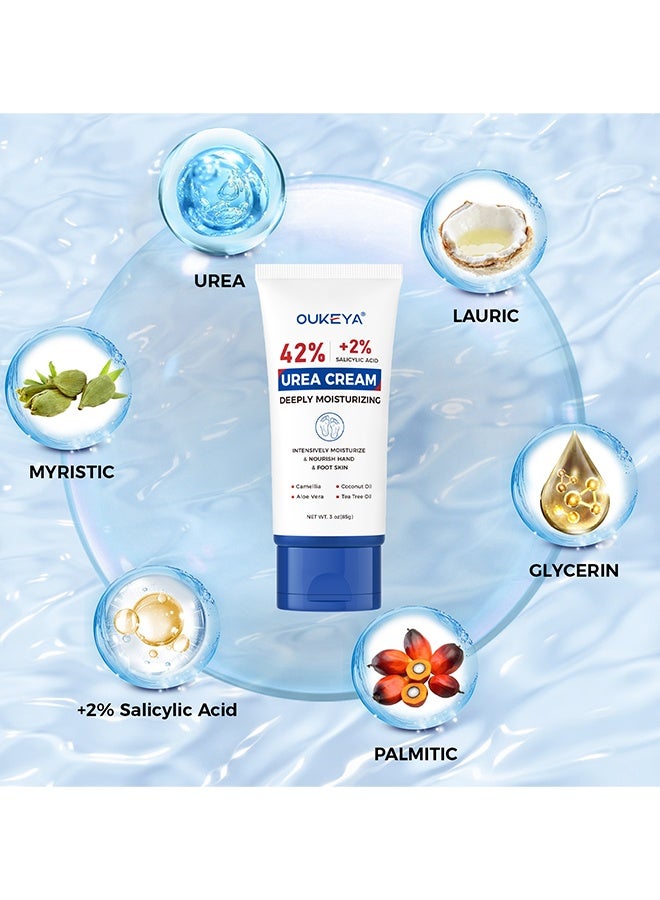 OUKEYA Urea Cream 42 Percent With 2% Salicylic Acid, 3 Oz Foot & Hand Cream For Dry Cracked Heels, Deep Moisturizing & Softening Keratin Feet Cream, Nourishing Skin Care Lotion For Rough, Dry Areas - Image 2