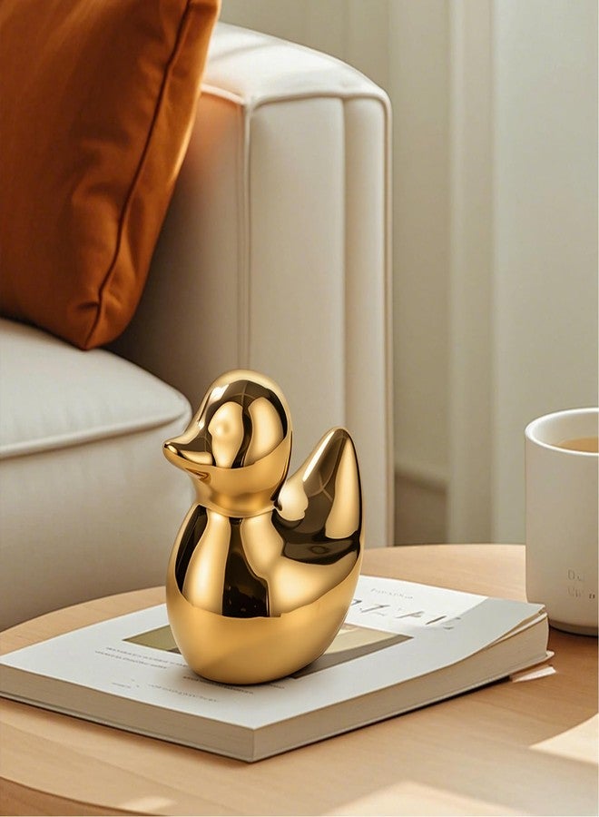 BASDHE Gold Duck Statue - Handcrafted Ceramic Duck Figurine, Mini Animal Sculpture Home Decor for Living Room, Bedroom, Office Desk | Unique Gift & Artware Decor - Image 2