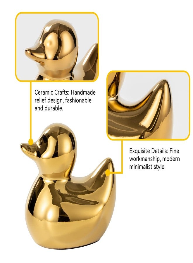 BASDHE Gold Duck Statue - Handcrafted Ceramic Duck Figurine, Mini Animal Sculpture Home Decor for Living Room, Bedroom, Office Desk | Unique Gift & Artware Decor - Image 4