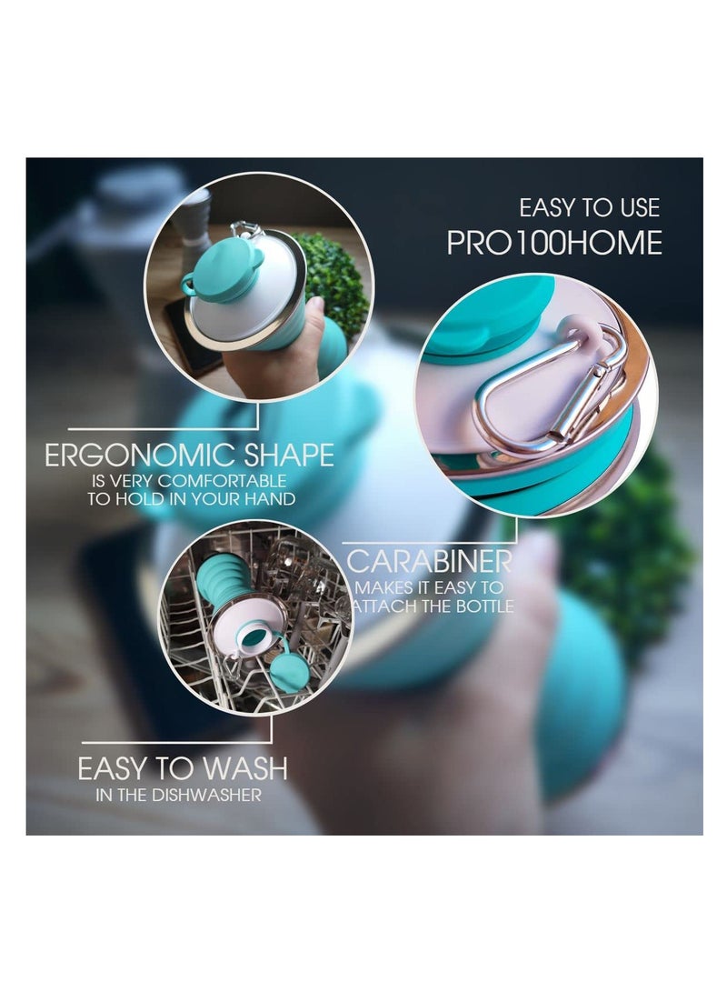 KASTWAVE زجاجات ماء قابلة للطي للسفر، 500 مل زجاجة ماء رياضية صغيرة قابلة للطي من السيليكون، أكواب ماء للرياضة والمشي والجري، خالية من BPA - Image 4