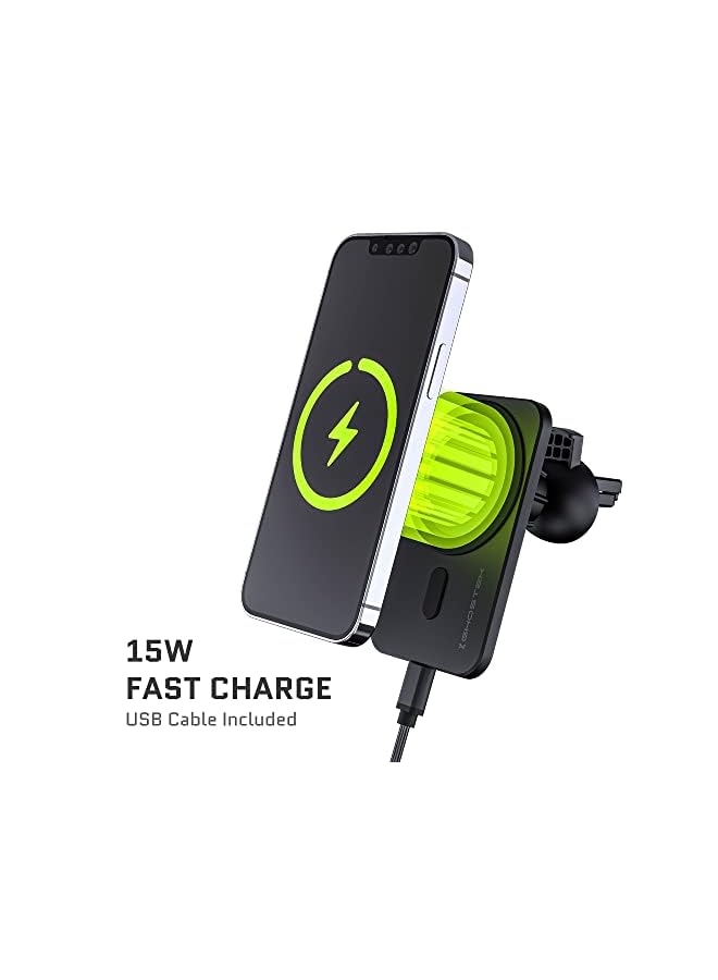 GHOSTEK NRGmount MagSafe Car Mount Charger iPhone 15W Fast Charging with Air Vent Clip, Dash Windshield Suction Clamp with Adjustable Arm Designed for iPhone 13 Pro Max, iPhone 12 Pro Max mini (Black)  - Image 3