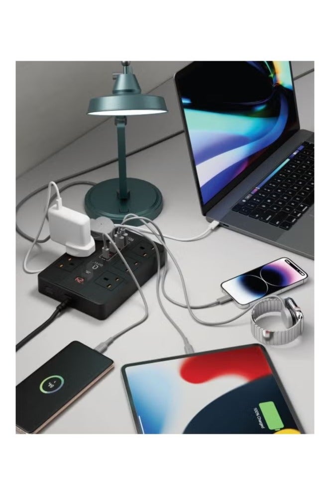 كيفكس توصيلة كيوفكس 3 متر 4 منافذ تايب سي 36 واط + 60 واط ومنفذين USB 24 واط و 6 مخارج افياش 3000 واط - Image 3