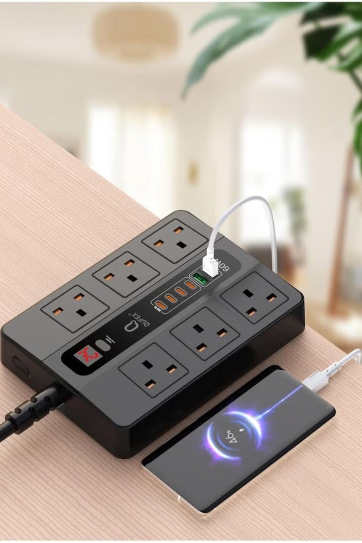 كيفكس توصيلة كيوفكس 3 متر 4 منافذ تايب سي 36 واط + 60 واط ومنفذين USB 24 واط و 6 مخارج افياش 3000 واط - Image 5