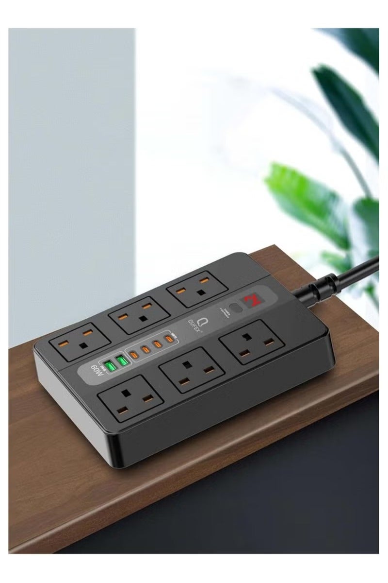 كيفكس توصيلة كيوفكس 3 متر 4 منافذ تايب سي 36 واط + 60 واط ومنفذين USB 24 واط و 6 مخارج افياش 3000 واط - Image 4