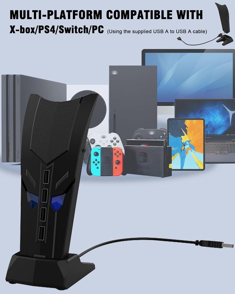 جوسو محول USB لجهاز PS5 من مع عيون متوهجة، محول شحن وتوسيع عالي السرعة مع 4 منافذ USB + كابل محول USB، متوافق مع منصات متعددة مثل PS4 وMac OS والكمبيوتر الشخصي والكمبيوتر المحمول، التشغيل الفوري - Image 3