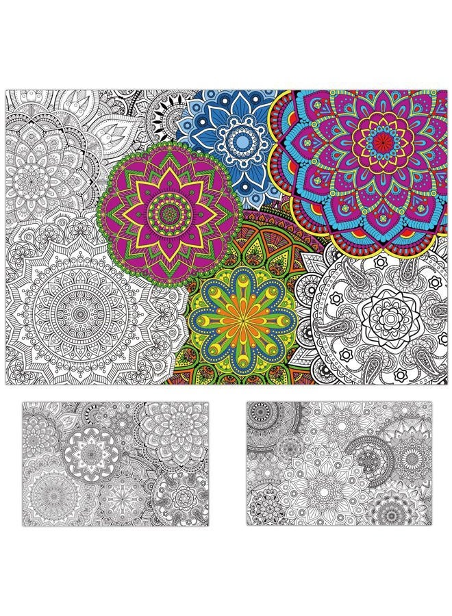 Tevxj 2 Pack Giant Mandala Coloring Posters 39" x 26" Jumbo Mandala Coloring Page for Kids Teens Adults Large Coloring Tablecloth Huge Art Craft Activity for Spring Classroom Wall Party Supplies Favor - Image 1