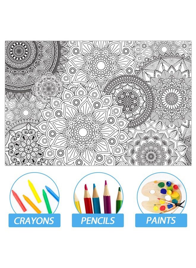 Tevxj 2 Pack Giant Mandala Coloring Posters 39" x 26" Jumbo Mandala Coloring Page for Kids Teens Adults Large Coloring Tablecloth Huge Art Craft Activity for Spring Classroom Wall Party Supplies Favor - Image 3