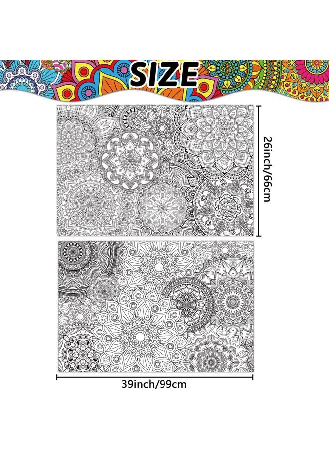 Tevxj 2 Pack Giant Mandala Coloring Posters 39" x 26" Jumbo Mandala Coloring Page for Kids Teens Adults Large Coloring Tablecloth Huge Art Craft Activity for Spring Classroom Wall Party Supplies Favor - Image 2