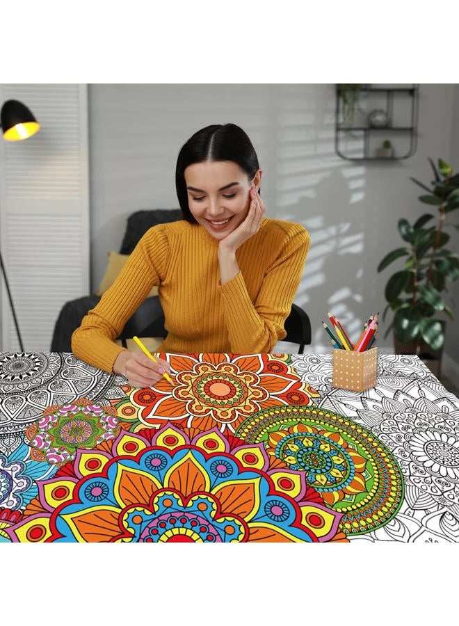 Tevxj 2 Pack Giant Mandala Coloring Posters 39" x 26" Jumbo Mandala Coloring Page for Kids Teens Adults Large Coloring Tablecloth Huge Art Craft Activity for Spring Classroom Wall Party Supplies Favor - Image 5