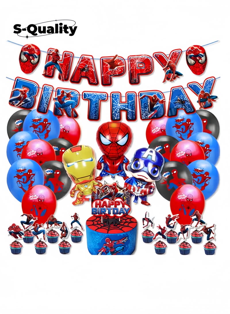 S-Quality Spider-Man Themed Birthday Party Decoration Children's Birthday Flag Cake Balloon Set Arrangement - Image 1