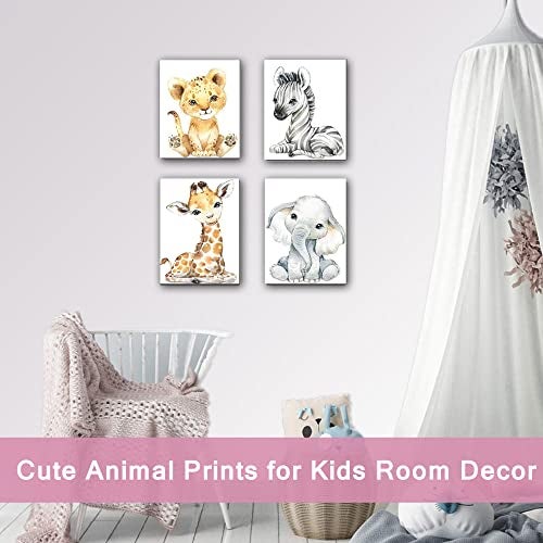 Kiddale Baby Safari Animals Nursery Wall DecorFramed Watercolor Woodland Cute Animal Canvas Print Posters Gifts for Living Room Boys Girls Bedroom DecorationsSet of 48 x10inch - Image 3