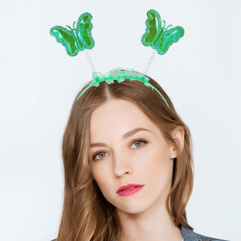 4pcs Iridescent Butterfly Headband For Kids - Glitter Butterfly Bopper Headpiece Party Dress-Up Prop Cosplay Costume Accessory - Toddler Carnival Hairband For Photo Booth Green - Image 5