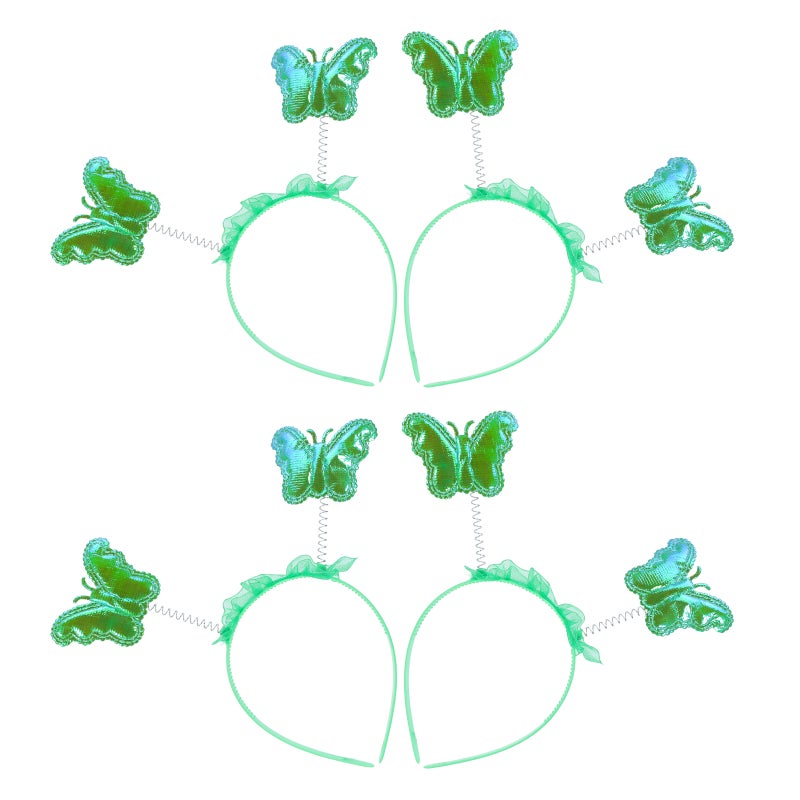 4pcs Iridescent Butterfly Headband For Kids - Glitter Butterfly Bopper Headpiece Party Dress-Up Prop Cosplay Costume Accessory - Toddler Carnival Hairband For Photo Booth Green - Image 3