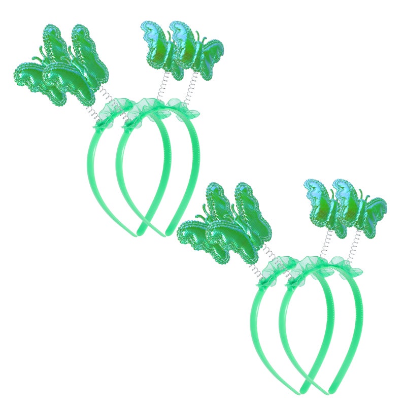 4pcs Iridescent Butterfly Headband For Kids - Glitter Butterfly Bopper Headpiece Party Dress-Up Prop Cosplay Costume Accessory - Toddler Carnival Hairband For Photo Booth Green - Image 1