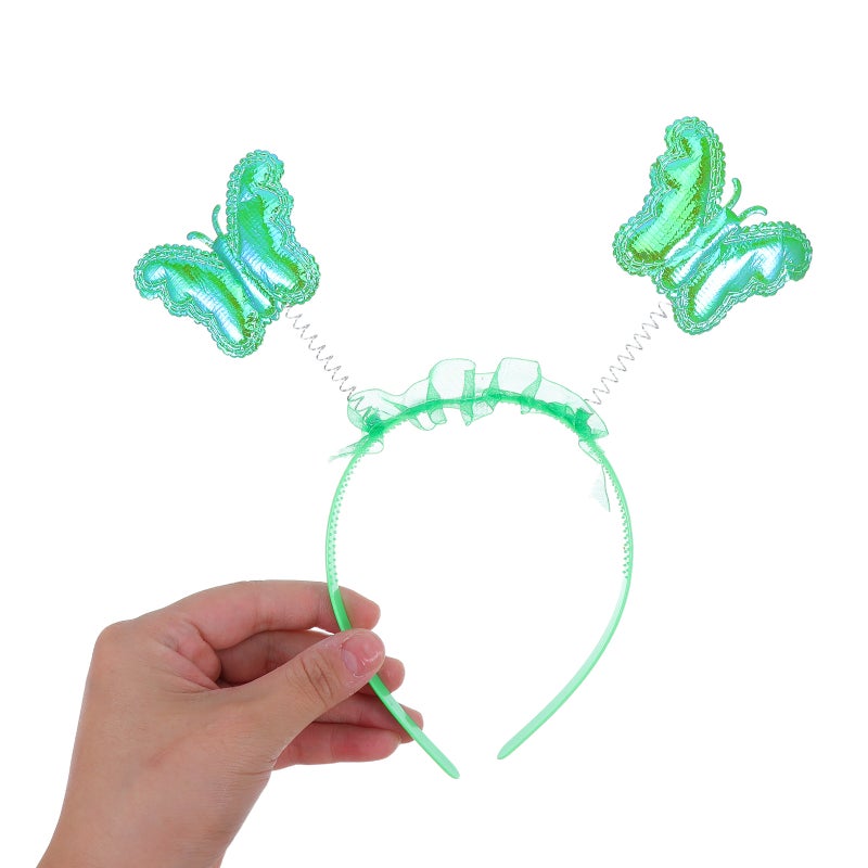 4pcs Iridescent Butterfly Headband For Kids - Glitter Butterfly Bopper Headpiece Party Dress-Up Prop Cosplay Costume Accessory - Toddler Carnival Hairband For Photo Booth Green - Image 2
