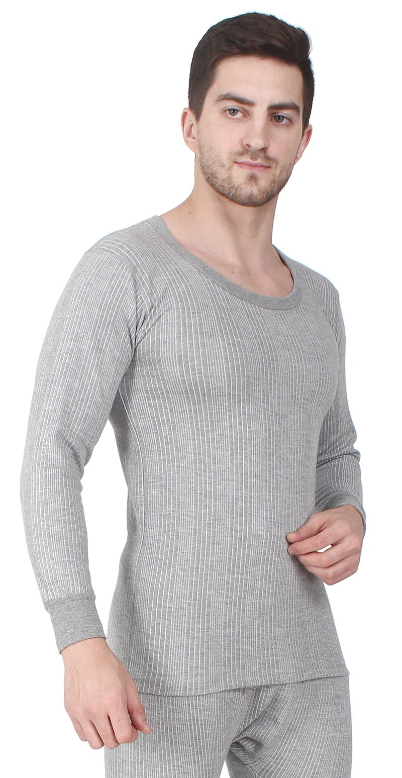 Alfa Quilted Premium Men's Full Sleeves Cotton Thermal Top (L. Melange Grey, M) | Slim Fit Winter Inner Top - Image 1