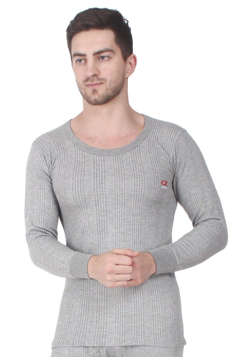 Alfa Quilted Premium Men's Full Sleeves Cotton Thermal Top (L. Melange Grey, M) | Slim Fit Winter Inner Top - Image 2