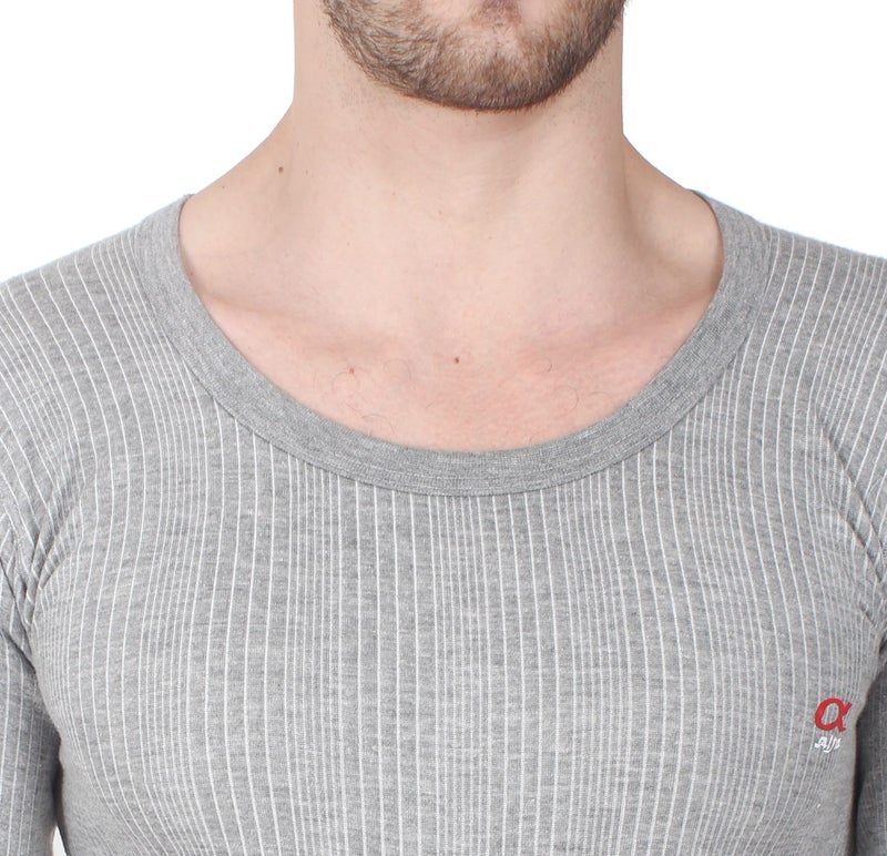 Alfa Quilted Premium Men's Full Sleeves Cotton Thermal Top (L. Melange Grey, M) | Slim Fit Winter Inner Top - Image 4