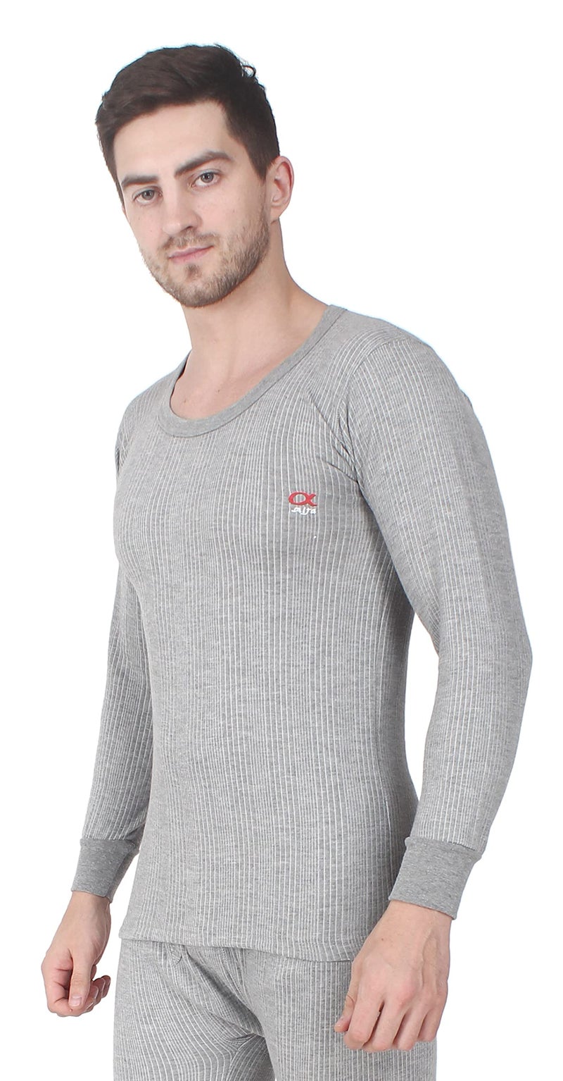 Alfa Quilted Premium Men's Full Sleeves Cotton Thermal Top (L. Melange Grey, M) | Slim Fit Winter Inner Top - Image 3
