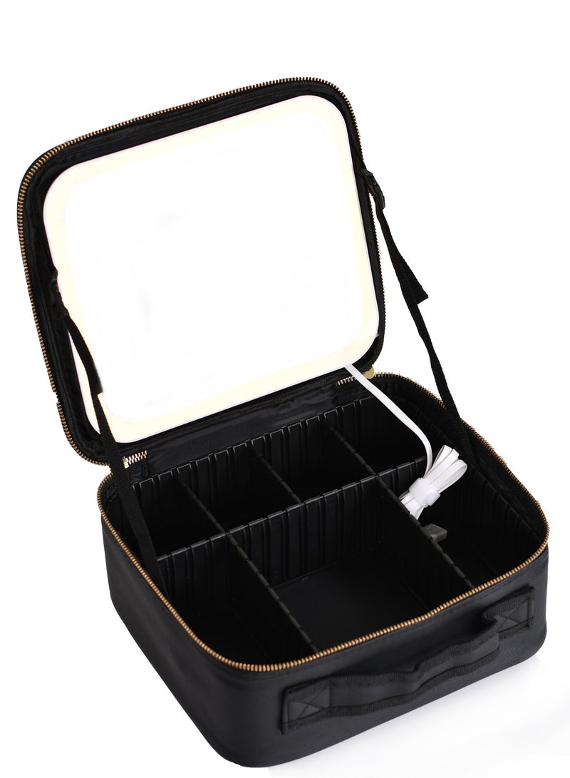 MORANO Makeup Bag with Mirror of LED Lighted , Cosmetic Bag Organizer with Adjustable Dividers (Black) - Image 4