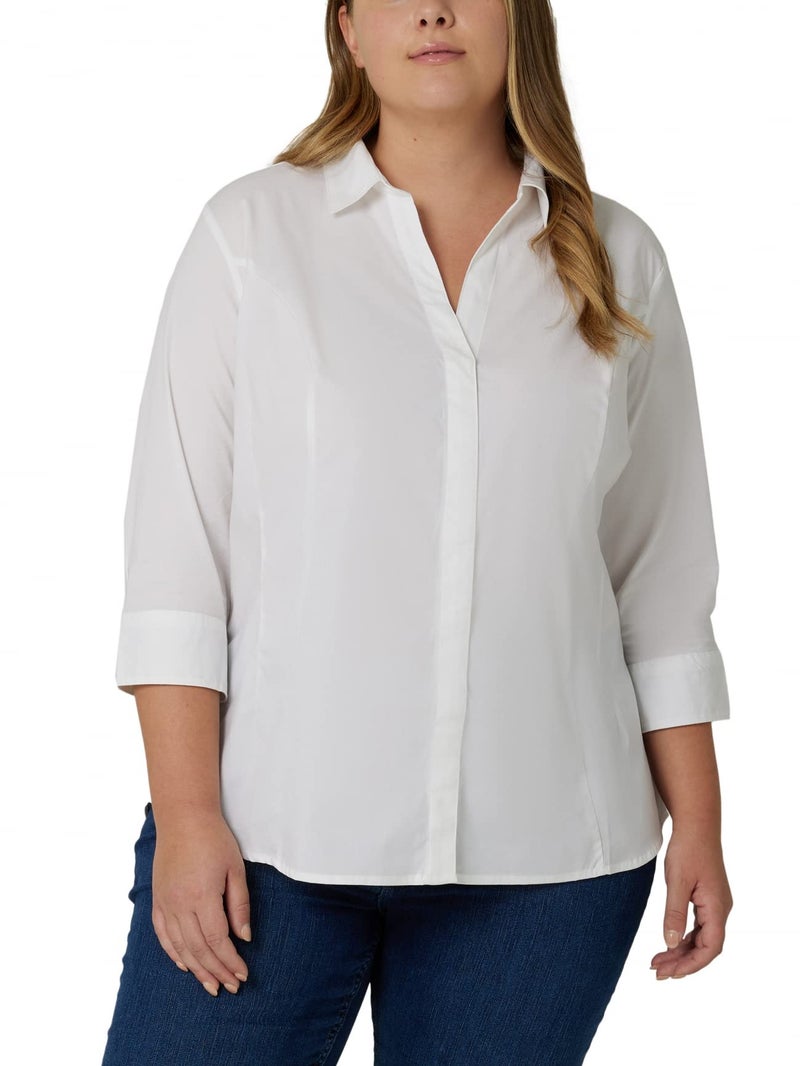 Riders by Lee Indigo Women's Plus-Size Bella Easy Care 3/4 Sleeve Woven Shirt, Arctic White, 1X - Image 5