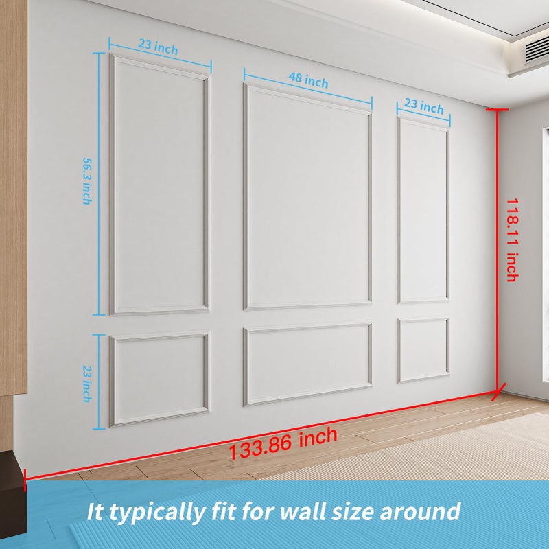 Art3d Pre-Cut Wall Molding Set of 6 pcs, Ready-to-Assemble Wainscoting Panels for Interior Wall DÃ©cor Living Room Bedroom Accent Wall - Installed with Glue, 3 Top 3 Bottom - Image 4