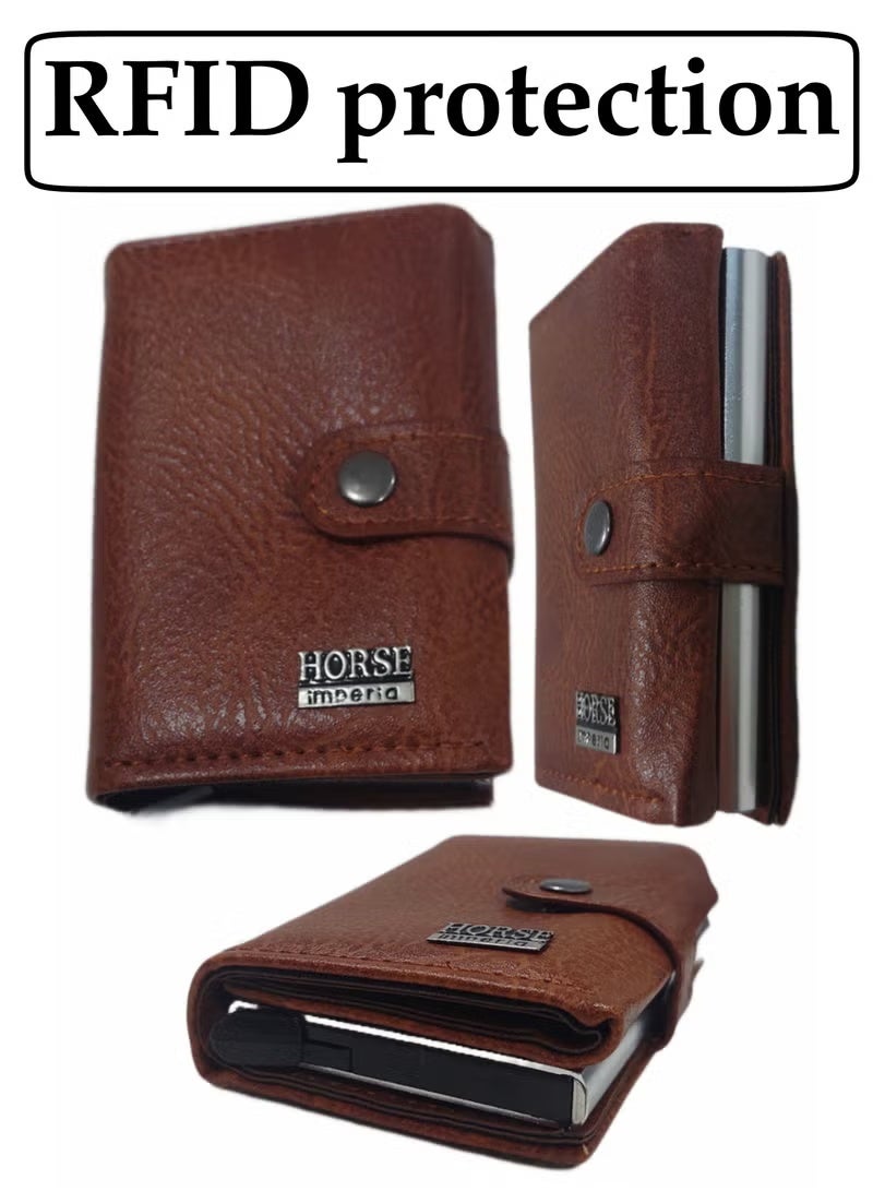 Horse RFID protection leather wallet with metallic card holder - Image 3