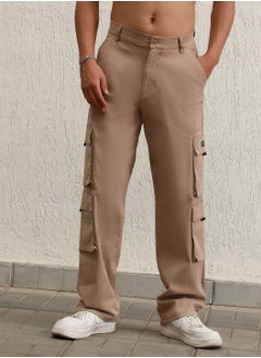 Hubberholme Men’s Loose Fit Taupe Cargo Trousers with Mid-Rise Waist  - Image 1