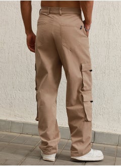 Hubberholme Men’s Loose Fit Taupe Cargo Trousers with Mid-Rise Waist  - Image 3