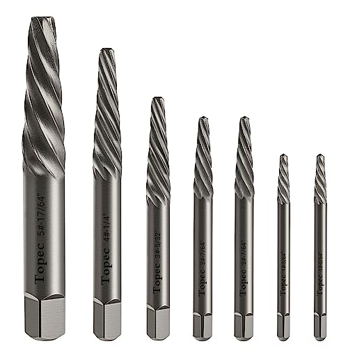 TOPEC Damaged Screw Extractor Set, 7 Piece Easy Out Bolt Extractor for Easily Remove Broken Bolts, Stripped Screws, Studs - Image 1