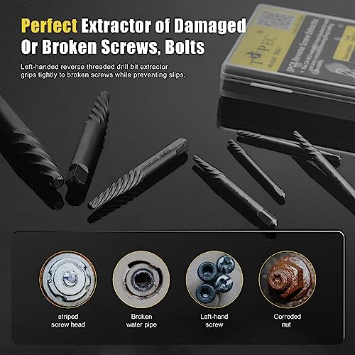 TOPEC Damaged Screw Extractor Set, 7 Piece Easy Out Bolt Extractor for Easily Remove Broken Bolts, Stripped Screws, Studs - Image 4