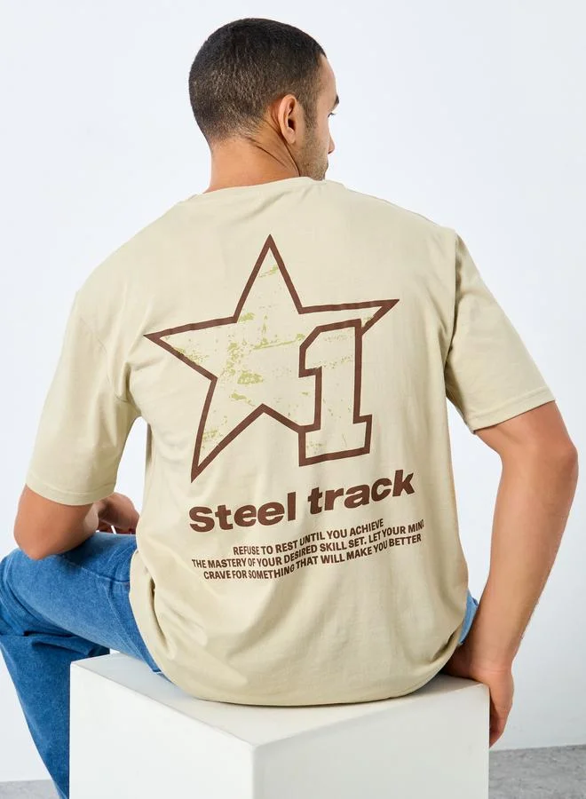 Styli Styli Men Khaki Oversized Printed Jersey T-Shirt