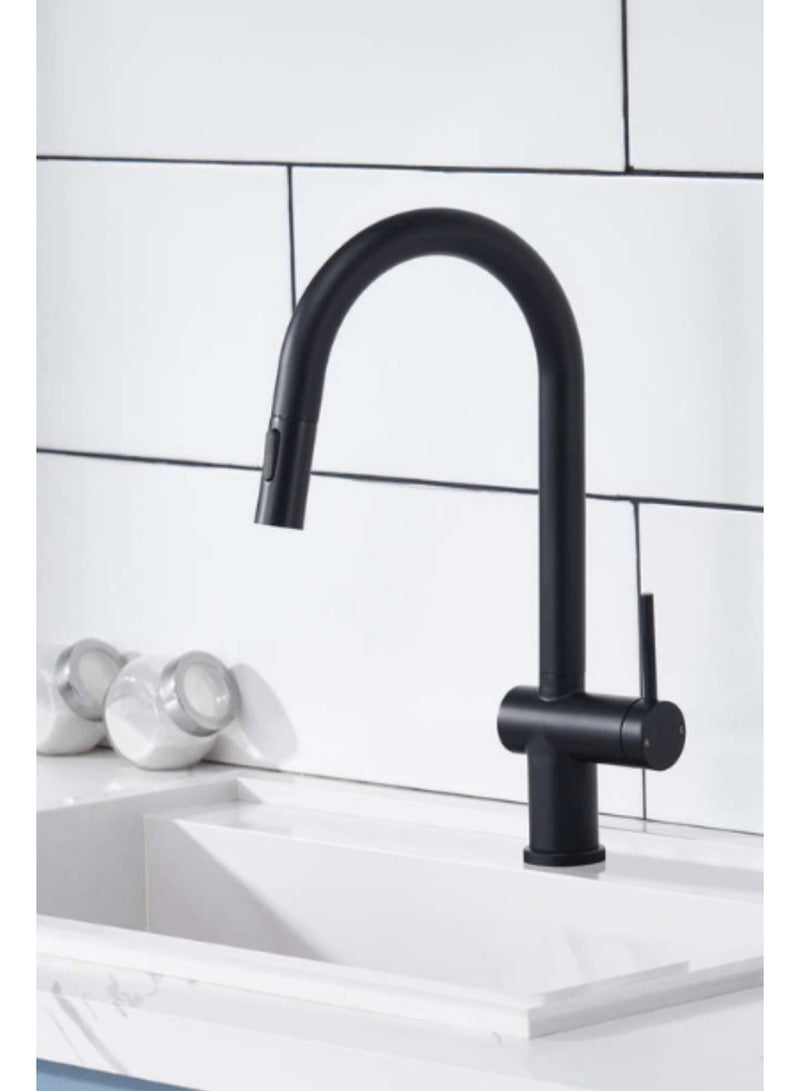 SUIZAK Kitchen Faucet with Pull Out Spray - SZF11802MB, Stainless Steel 304 Body & Handle, Electroplated Matte Black Finish, Ceramic Cartridge (500K Cycles), 360° Rotation, Magnetic 2-Function Sprayer, Single Hole Installation - Image 2